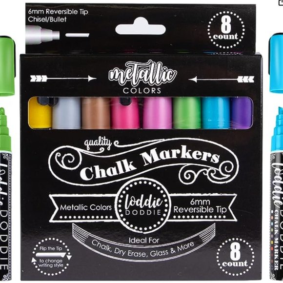 Loddie Doddie Liquid Chalk Markers for Chalkboard Metallic Chalk Pens 8 - Picture 1 of 5